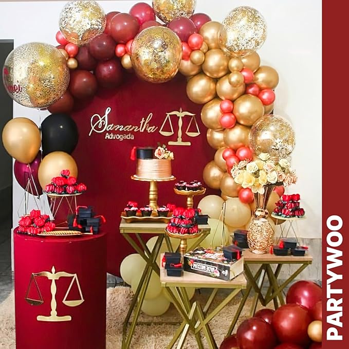 PartyWoo Red and Gold Balloons 66pcs 12 10 Inch Matte Red Burgundy Metallic Chrome Gold Confetti Balloons for Graduation Baby Shower Birthday New Year's Eve Anniversary Christmas Party Decorations