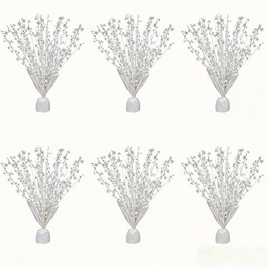 6 Pack Metallic Foil Spray Centerpiece Stars for Wedding, Birthday, Anniversary, Christmas Table Decor, Holiday Festival Baby Shower Graduation Mantle Party Decorations (White)