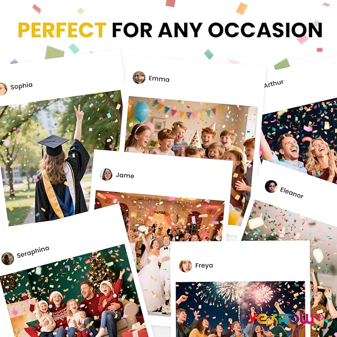Confetti Cannon Party Poppers Biodegradable Shooters, (6 Pack) YESHOW Multicolor Confetti Blaster for Birthday Graduation Wedding Christmas New Year’s Eve Valentine's Day