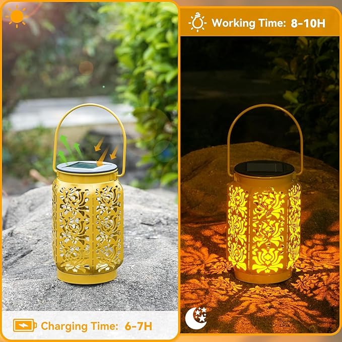 Solar Lanterns Outdoor 4 Pack, Rose Mothers Day Gifts Solar Lanterns IP44 Waterproof Outdoor Lights Garden Decor, 4 Colors LED Hanging Lantern with Handle for Outside Patio Yard Table Fence