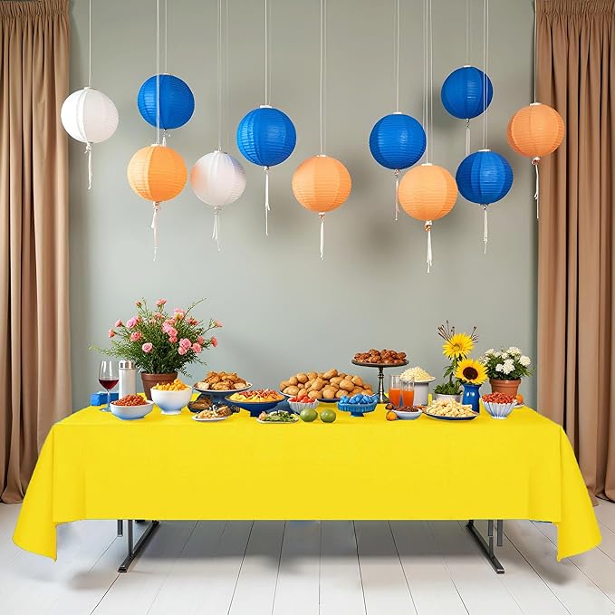 [6 Pack] Yellow Paper Tablecloth Disposable for Rectangle Tables, 54 X 108 Inch Party Table Cover with Plastic Backing, Waterproof 3 Ply Table Cloth for Spring Easter Summer Garden Birthday Parties