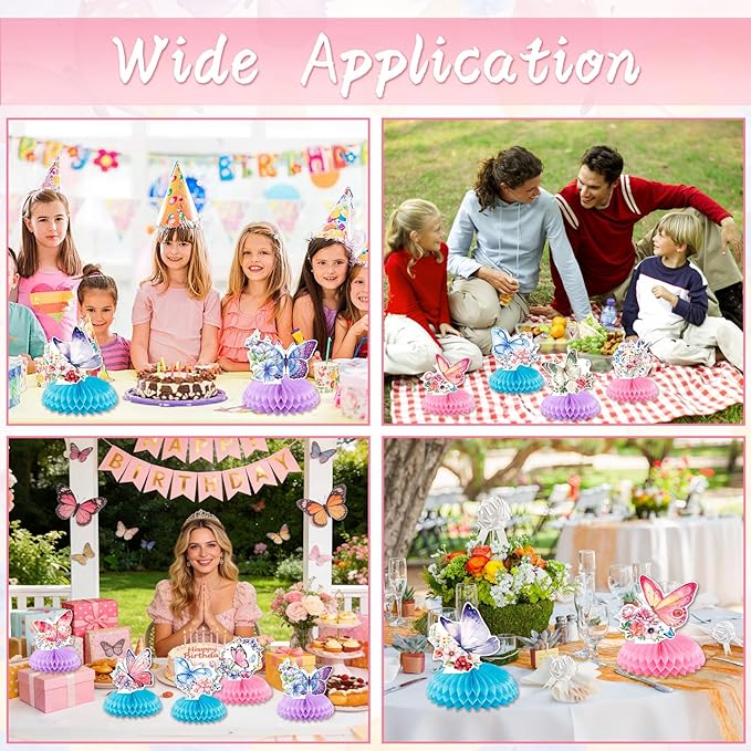 Butterfly Party Decorations Honeycomb Centerpieces, 9Pcs Butterflies Honeycomb Table Centerpieces Set, 3D Honeycombs Table Centerpiece for Baby Shower Butterfly Spring Birthday Party Decor Supplies