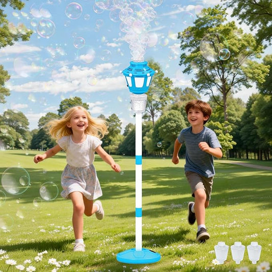 Bubble Machine Maker for Kids, Automatic Bubble Blower with Light & Rechargeable Battery, 40 Inch Adjustable Height Outdoor Toy for Toddlers Party Birthday (Includes 3 Solution), Blue