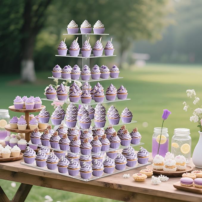 7 Tier Cupcake Stand, Square Cupcake Tower for 160 Cupcakes, Acrylic Cupcake Display Stand for Dessert Table