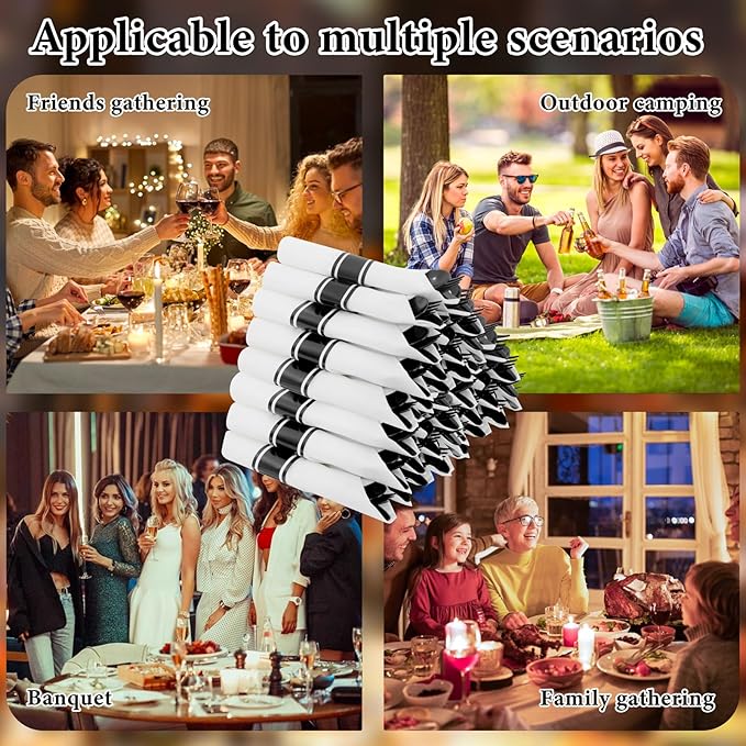 Supernal 120 Pack Black Plastic Silverware,Rolled Silverware Disposable,Pre Wrapped Cutlery Set with Napkin,Plastic Utensils Heavy Duty, Rolled Black Cutlery