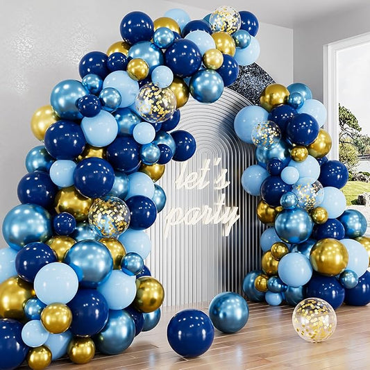 Navy Blue and Gold Balloons Garland Arch Kit, Graduation Balloon Arch Kit with Metallic Navy Blue Gold and Confetti Balloons for Graduation, Birthday, Baby Shower, Wedding,Celebration Party Decoration