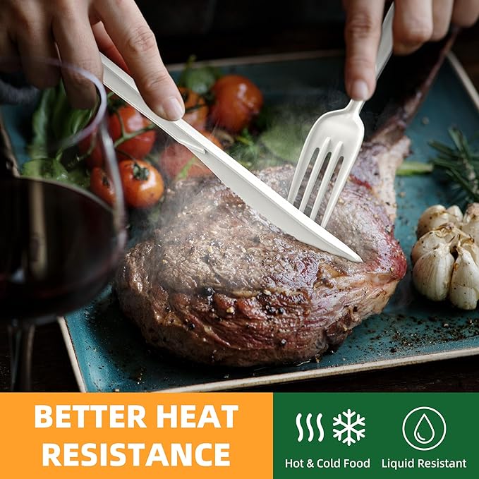100% Compostable Cutlery Set, Disposable Cornstarch Utensils Heavy Duty BPI Certified Eco-Friendly Party Supplies No Plastic-150pcs (50 Forks,50 Spoons,50 Knives)