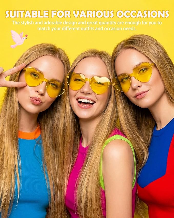 20 Pairs Heart Shaped Sunglasses Bulk, Colorful Rimless Fun Heart Sunglasses for Women Party Favors