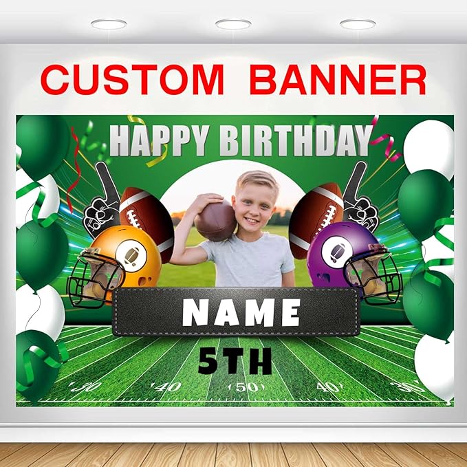 Custom Football Sports Happy Birthday Party Decorations Supplies Personalized Football Sports Birthday Backdrop Banner(6x9ft)
