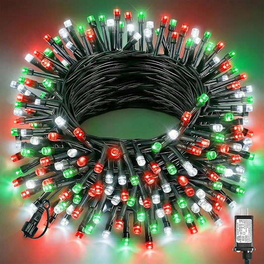 Red White and Green Christmas Lights Outdoor, 80FT 240 LED Christmas Tree Lights Waterproof Plug in, 8 Modes Connectable Christmas Decorations Green Wire for Indoor Home House Patio Holiday