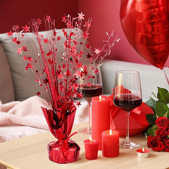 Crowye 26 Pcs Metallic Foil Spray Centerpiece Party Star Decoration Table Decor for Birthday Wedding Graduation Bachelorette Spring Party Holiday(Red)
