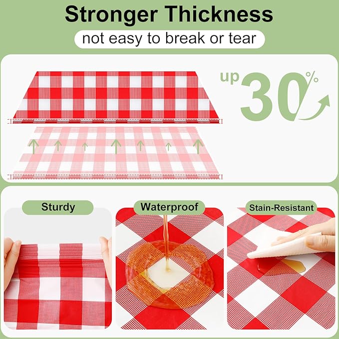Smiry 3 Pack Red Gingham Disposable Tablecloths - 54" x 156" Heavy Duty Plastic Table Cloth, Waterproof Buffalo Plaid Table Covers for Picnic, Banquets, Outdoor Parties