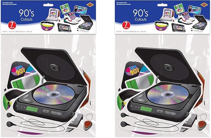 90's Decorations 14 Piece VHS Floppy Disk CD Player Fanny Pack Cut Outs Decade Party Supplies