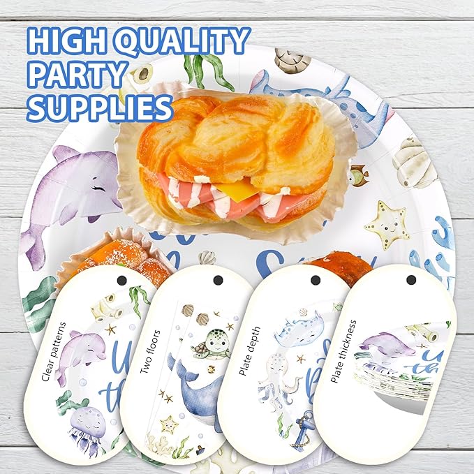 96Pcs Under The Sea Supplies Ocean Theme Party Plates and Napkins Disposable Sea Life Tableware Set Under The Sea Party Decoration for Underwater World Birthday Party Serve 24