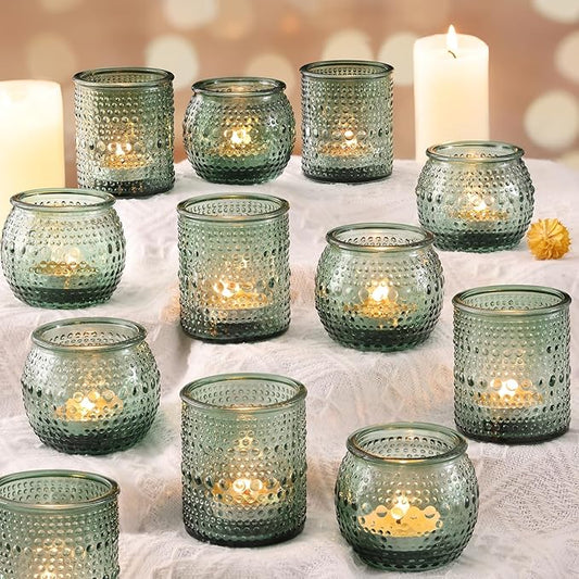 16 Pcs Green Candle Holder for Wedding Table Decor-Green Votive Candle Holders for Rustic Wedding Centerpieces, Bridal Shower Decor, Tea Party Decorations