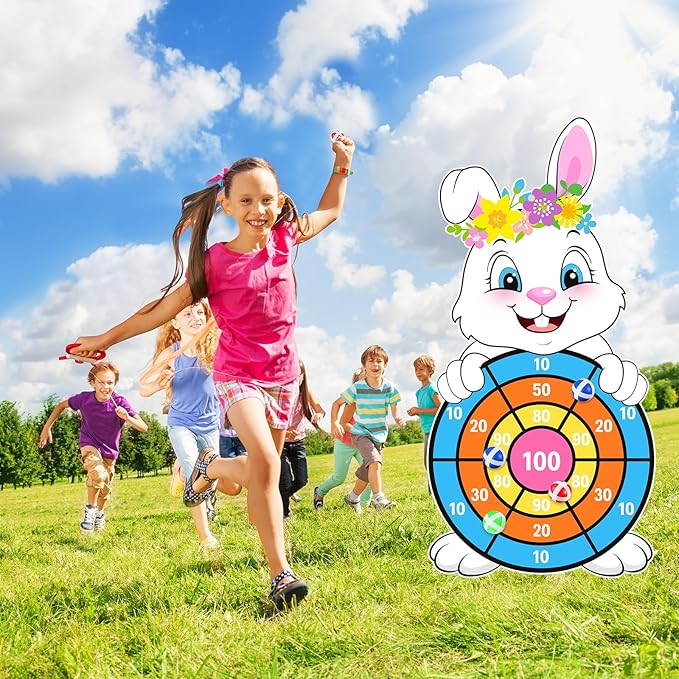 Capoda Easter Dart Board Game 28" Cute Bunny Dart Board with 12 Sticky Balls Easter Basket Stuffers for Easter Yard Indoor Outdoor Sports Games Birthday Gifts Party Favors Supplies