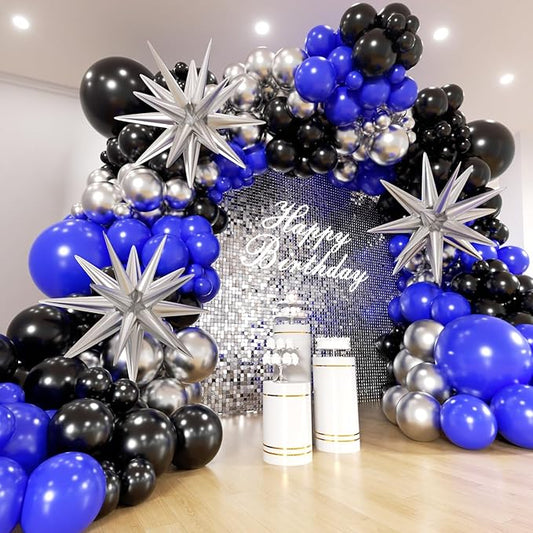Royal Blue and Black Balloons Arch Kit -Navy Blue Balloons Metallic Sliver Black Different Size Balloons Garland Kit for 30th 40th 50th 60th Birthday Anniversary Graduation Party Decorations