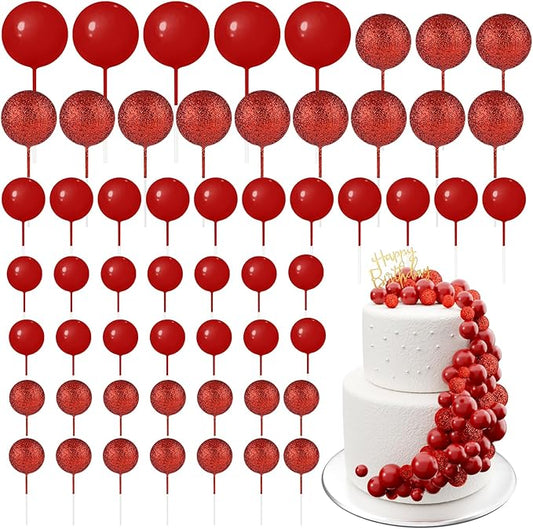 60Pcs Glitter Cake Balls Decorations Foam Cake Topper Balls Mini Balloon Cupcake Toppers for Cake Decorating Birthday Baby Shower Party (Glitter Red)