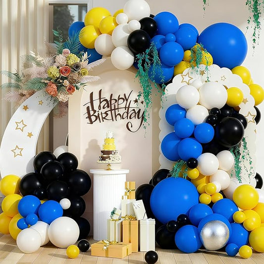Royal Blue Black Yellow Balloon Garland Arch Kit, 127pcs Latex Balloons Assorted Sizes for Teen Birthday Graduation Gaming Party Bachelor Bachelorette Decorations