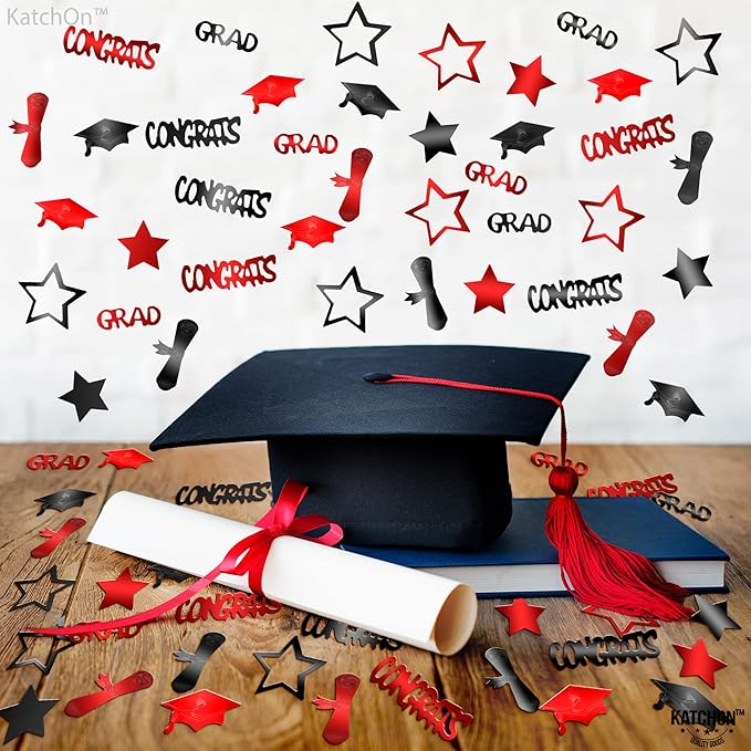 Graduation Decorations 2026 | Red and Black Graduation Confetti 2026 - Pack of 1300 | Graduation Confetti class of 2026 | 2026 Confetti Graduation | 2026 Graduation Table Decorations, KatchOn