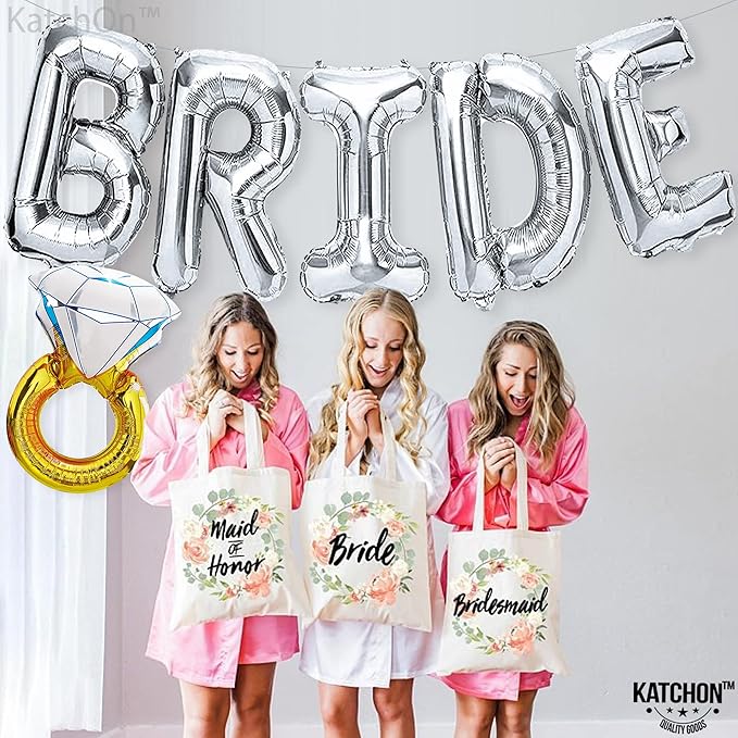 KatchOn, Giant Silver Bride Balloons with Ring - 40 Inch | Bachelorette Party Decorations | Ring Bride Balloons Bachelorette for Bridal Shower Decorations | Engagement Party Decor | Bride to Be Decor