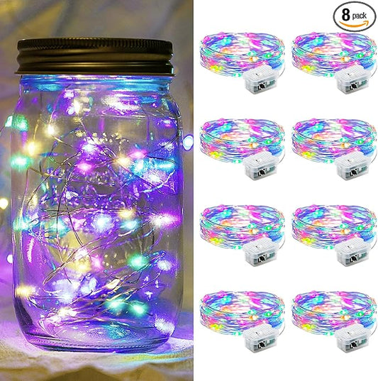 8 Pack Fairy Lights 7Ft 20 LED Twinkle String Lights 3 Modes Battery Operated Waterproof Firefly Starry for Mason Jar Party Wedding Easter Valentines Day Table Centerpieces,Rainbow-Pastel