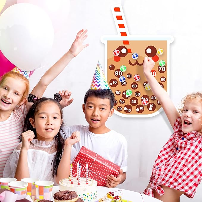 HyDren Tea Party Game Bubble Tea Party Favors 30x20 Dart Board with 12 Sticky Balls Toys Gift Exchange for Indoor Outdoor Game Party Slumber Party