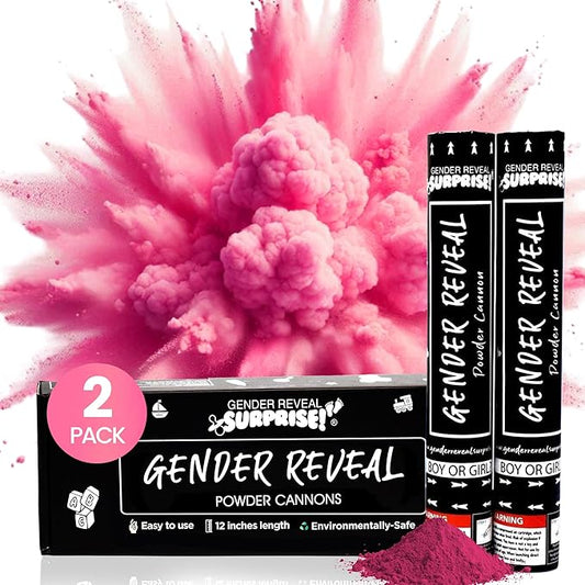 Gender Reveal Surprise - Pink Gender Reveal Powder Cannon - Easy to Use Pink Powder Cannon for Baby Gender Reveal Parties, Baby Showers & More - Colorful Powder Popper - 12 Inch - 2 Pack