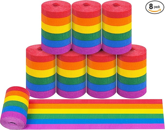 8 Rolls Crepe Paper Streamers, Rainbow Streamers Party Decorations for Birthday Baby Shower Bridal Shower Wedding Party Easter St Patrick's Day Pride Month