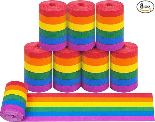 8 Rolls Crepe Paper Streamers, Rainbow Streamers Party Decorations for Birthday Baby Shower Bridal Shower Wedding Party Easter St Patrick's Day Pride Month