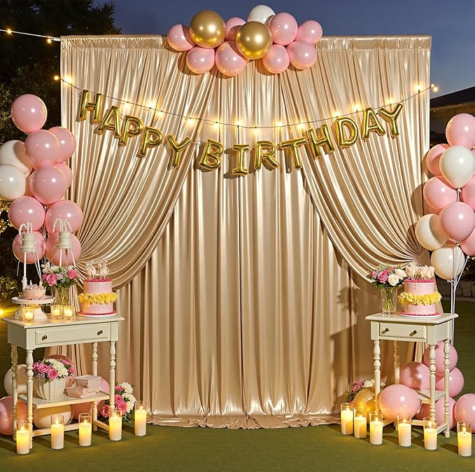 20ftx10ft Champagne Sequin Backdrop Curtain for Parties, Wrinkle Free Thick Glitter Sparkle Photo Backdrop Drapes 4 Panels 5x10FT Shimmer Back Drop Cloth for Wedding Birthday Photography Background