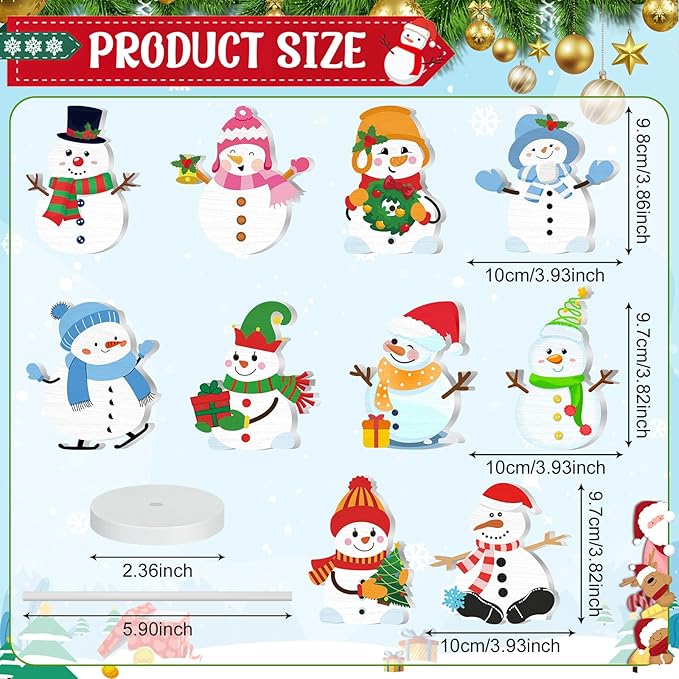 Geelin 10 Pcs Christmas Table Decoration Snowman Centerpieces for Tables Wooden Snowman Decoration Winter Table Decor Gift for Christmas Party Supplies Winter Desk Home Office Tabletop Decor
