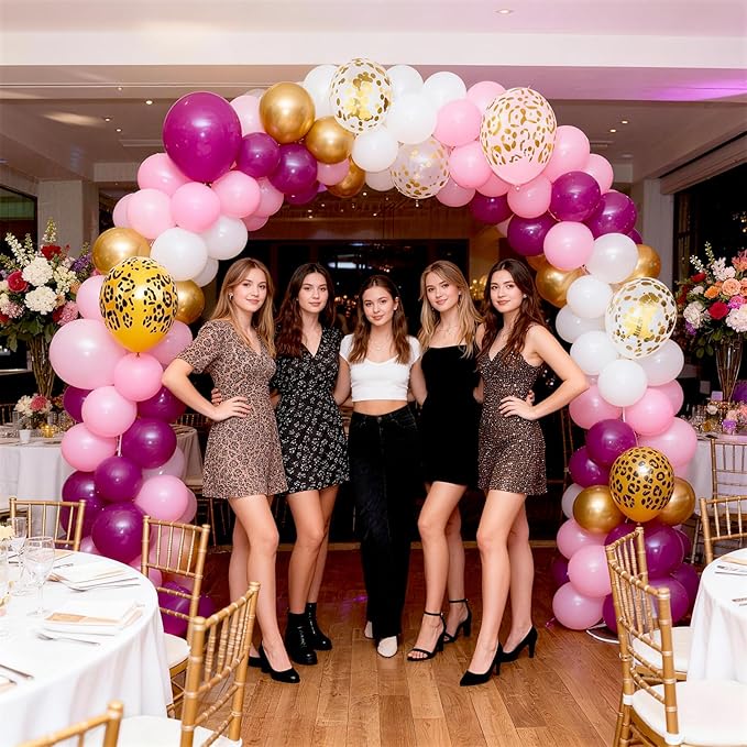 Hot Pink Cheetah Balloons, Pastel Pink Metallic Gold Leopard Print Balloons & Confetti Balloon, Jungle Animal Balloon Cheetah Decorations for Girls Birthday Bachelorette Party Safari Baby Shower Decor