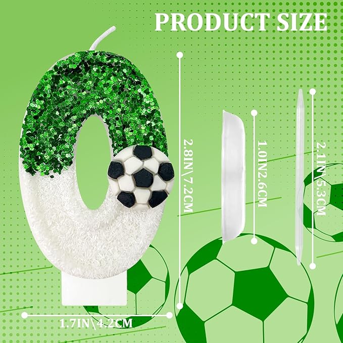 Birthday Candles，Soccer Birthday Decorations，Soccer Cake Topper,for Girl and boy Cake Toppers, Wedding Cakes, Anniversaries, Party Celebrations, Birthday Decorations (Green White, Number 10)