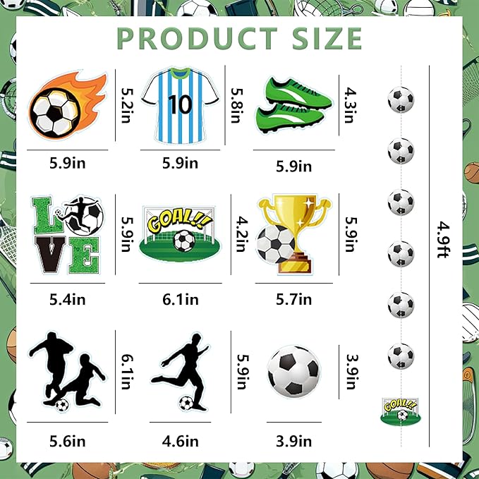 Soccer Party Decorations 8 Pcs Soccer Garland Banner Pre-Strung Football Hanging Garland Decor for Home Classroom Sports Themed Birthday Party Game Fans