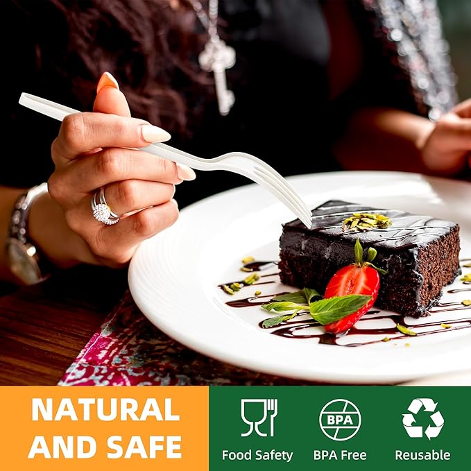 100% Compostable Fork, 7" Disposable Cornstarch Forks Heavy Duty Cutlery BPI Certified Eco-Friendly Utensils Biodegradable Party Dinner Supplies No Plastic-150pcs Forks