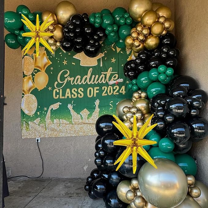 Dark Green and Black Balloon Arch Kit with Explosion Star Balloons, 123pcs Emerald Green and Confetti Gold Balloon Garland for Birthday Anniversary Bachelorette Grad Wedding New Year Party Decoration