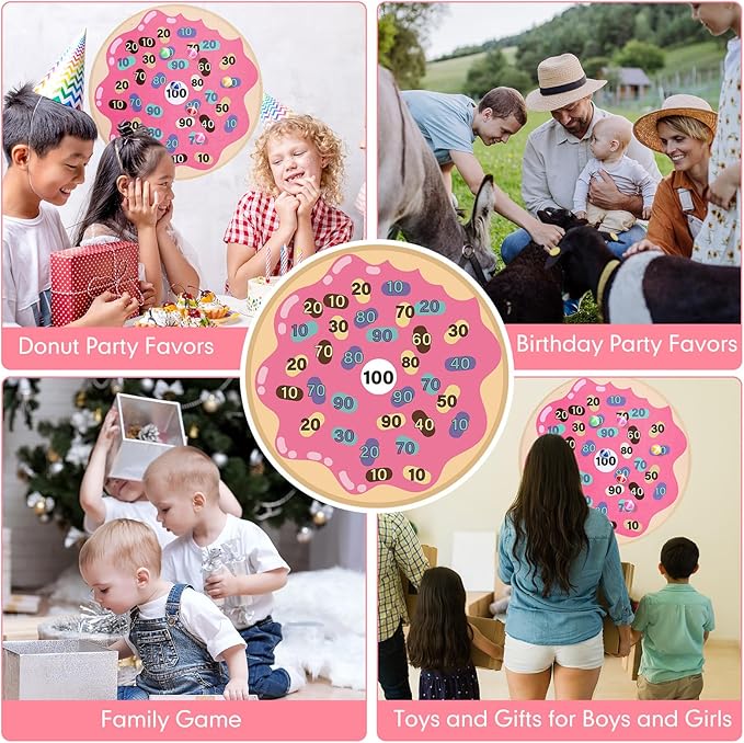 HyDren Donut Party Game 26" Donut Dart Board with 18 Sticky Balls Toys Birthday Party Favors Decorations Spa for Class Indoor Outdoor Game