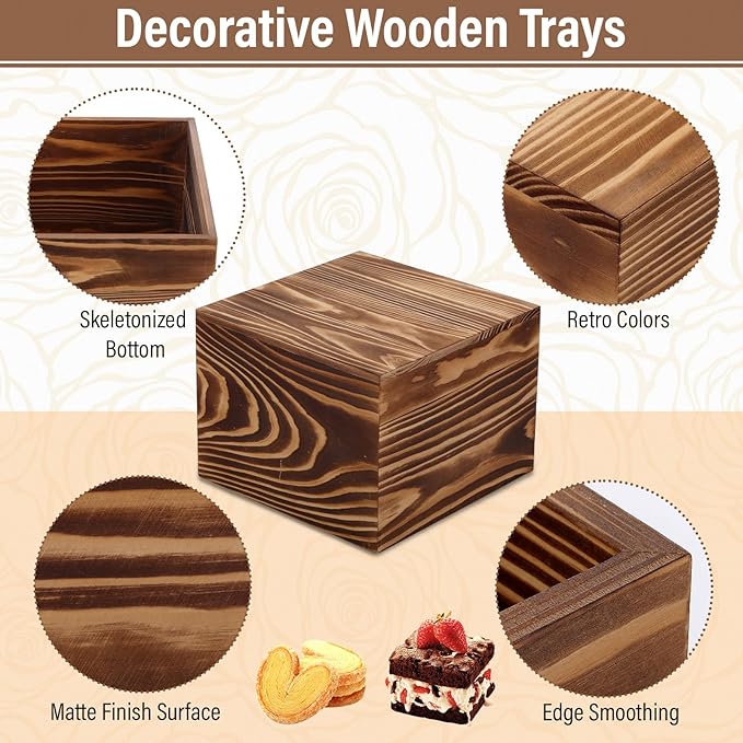 Barydat 3 Pcs Vintage Brown Wood Cake Stand Rustic Wooden Display Risers for Party Display Square Stackable Display Box for Dessert Appetizer Storage Organizer Engagement Reception Wedding Party
