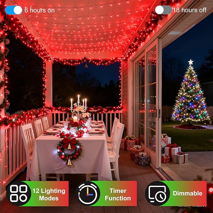 470FT 1500LED Valentine Lights Indoor Outdoor, 12 Modes Red Valentines Day Decorations with Timer Dimmable, Waterproof Green Wire Christmas Lights for Tree Xmas Patio Fence Balcony Garden Party