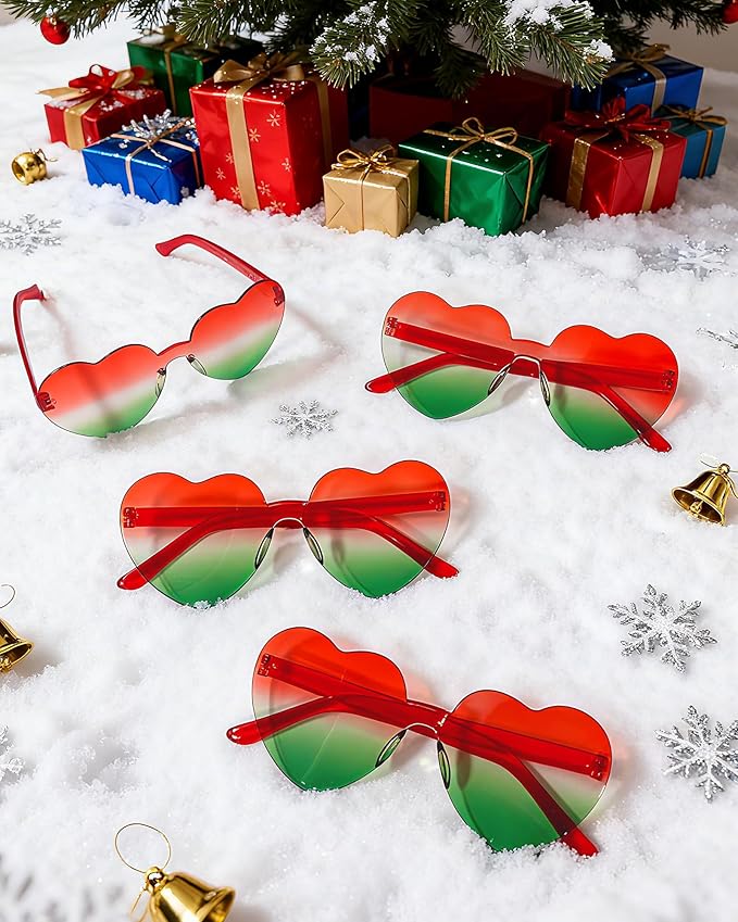 12 Pairs Heart Shaped Sunglasses Candy Color Rimless Fun Heart Glasses for Women Party Favors