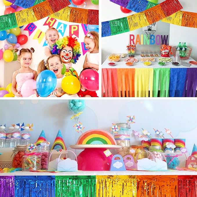 BEISHIDA 3 Packs Metallic Foil Fringe Garland Colorful Wall Hanging Tinsel Fringe Banners for Car Floats Bridal Shower Wedding Birthday Easter Graduation Holiday Party Decoration(30 Feet)
