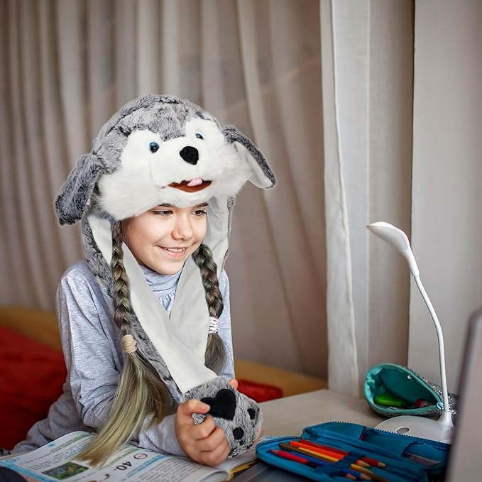 Bubblepompom Animal Hat with Ears Moving Jumping Pop Up Beating Hat Plush Holiday Cosplay Dress Up Funny Gift for Kids