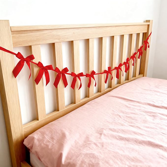 2pcs Red Bow Garland Banner - 8.3 Feet Coquette Ribbon Bow Decorations for Baby Shower, Birthday Party, Bridal Shower Decor (Red)