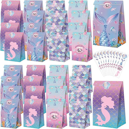 XJLANTTE 40 Pcs Mermaid Goodie Bags - Under The Sea Party Favor Bags with Tail Stickers, Scale Party Bags for Kids Girls Under The Sea Themed Little Mermaid Party Decorations