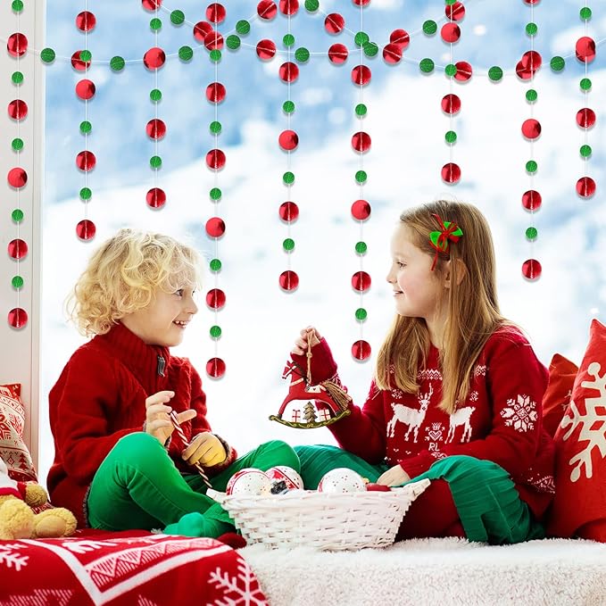 Outus 10 Pieces Red Round Dots Garland Graduation Party Hanging Decor Each Length 13.1ft Glitter Paper Dot Streamers for Birthday Wedding Classroom Supplies (Green)