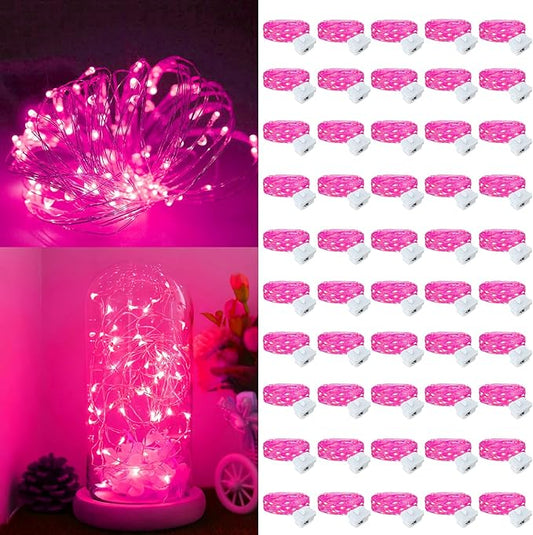 Fairy Lights,Silver Wire String Lights Waterproof,Battery Operated 7FT 20LED Firefly Starry Moon Lights for DIY Christmas Wedding Party Bedroom Decor (Pink, 50 Pack)