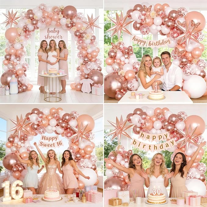 KARLURE Rose Gold Balloons Arch Kit Garland with Metallic Rose Gold Confetti Balloons for 2026 Graduation Decorations Prom Bridal Shower Wedding Birthday Baby Shower Anniversary Party Decorations