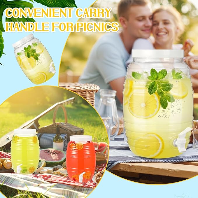 Honeydak 2 Pcs 2.7 Gallon Plastic Drink Dispenser with Spigot Clear Extra Large Plastic Lemonade Dispenser Clear Summer Beverage Holder with Tap for Party Lemonade Cold Water Beer