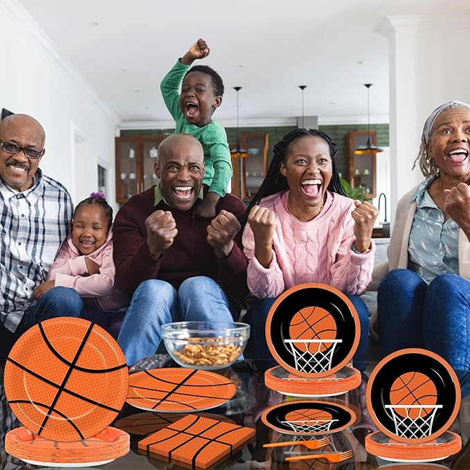 100 Pcs Basketball Party Plates and Napkins Set Basketball Birthday Party Decorations Sports Party Supplies Basketball Tableware Basketball Party Favors for Boy Birthday Party Decorations Serves 25